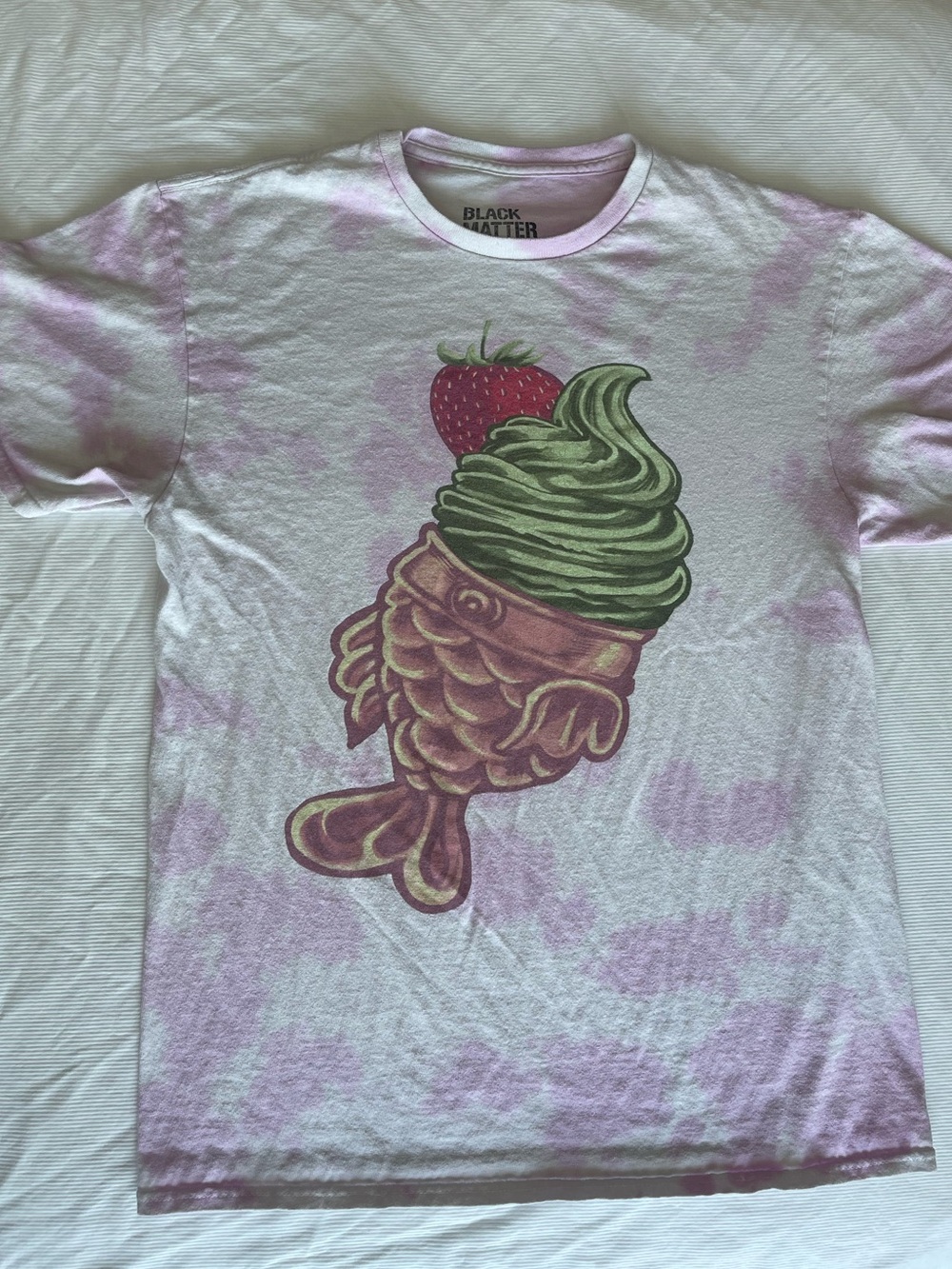 Black Matter Matcha Taiyaki Ice Cream Tie Dye Graphic Tee Pink White Womens M